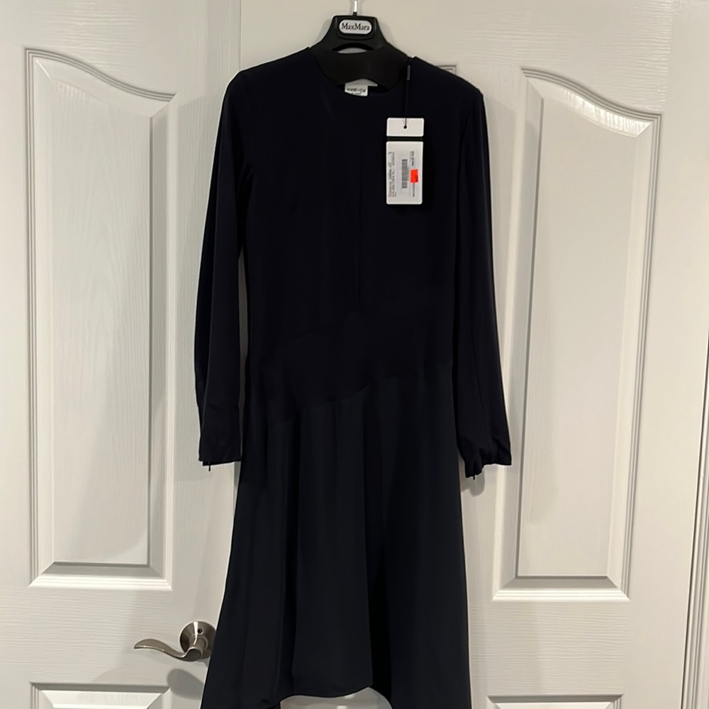 Navy max Mara sport bias cut dress with zipper